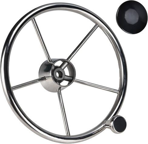 NovelBee 5-Spoke 13-1/2 Inch Destroyer Style Stainless Steel Boat Steering Wheel with Big Size Knob for Marine,Yacht in Saudi Arabia