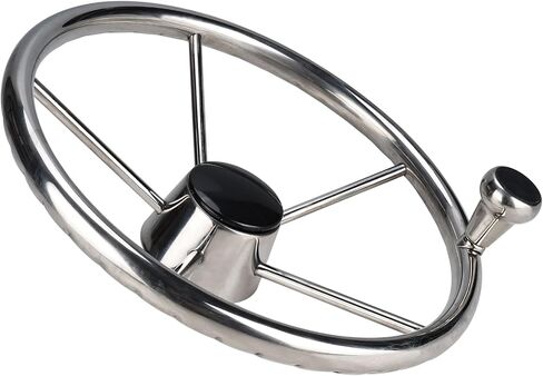 NovelBee 5-Spoke 13-1/2 Inch Destroyer Style Stainless Steel Boat Steering Wheel with Big Size Knob for Marine,Yacht in Saudi Arabia
