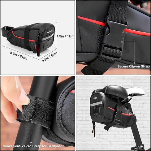 Bike Seat Bag Waterproof 1.1L Sturdy Clip-On Strap | Red Bike Bags For Bicycles, Bike Pouch Under Seat, Seat Post Saddle Tool Storage Pack, Road Mountain MTB in Saudi Arabia