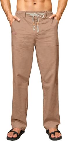 JMIERR Mens Casual Linen Pants Loose Fit Straight Legs Elastic Waist Trousers Summer Beach Yoga in Saudi Arabia