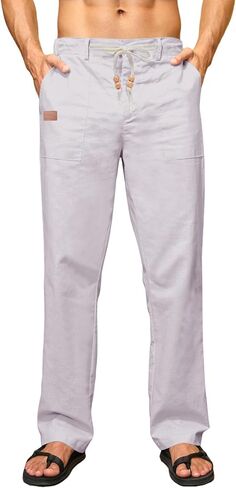 JMIERR Mens Casual Linen Pants Loose Fit Straight Legs Elastic Waist Trousers Summer Beach Yoga in Saudi Arabia