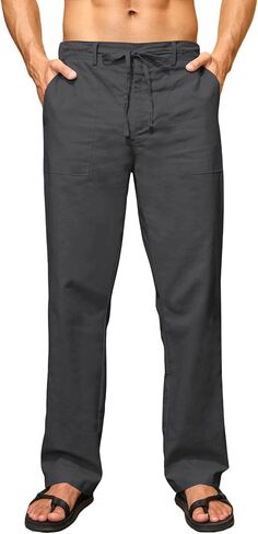 JMIERR Mens Casual Linen Pants Loose Fit Straight Legs Elastic Waist Trousers Summer Beach Yoga in Saudi Arabia