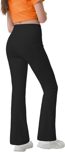 Girl's Crossover Flare Leggings with Pockets, V Cross High Waisted Yoga Bootcut Color Full Length Bell Bottoms in Saudi Arabia