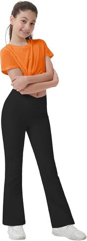 Girl's Crossover Flare Leggings with Pockets, V Cross High Waisted Yoga Bootcut Color Full Length Bell Bottoms in Saudi Arabia