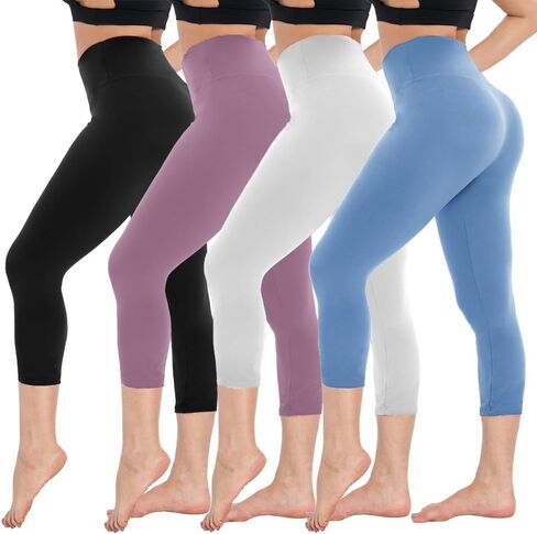 CAMPSNAIL 4 Pack Capri Leggings for Women - High Waisted Capris Soft Tummy Control Yoga Pants with Pockets Workout Tights in Saudi Arabia