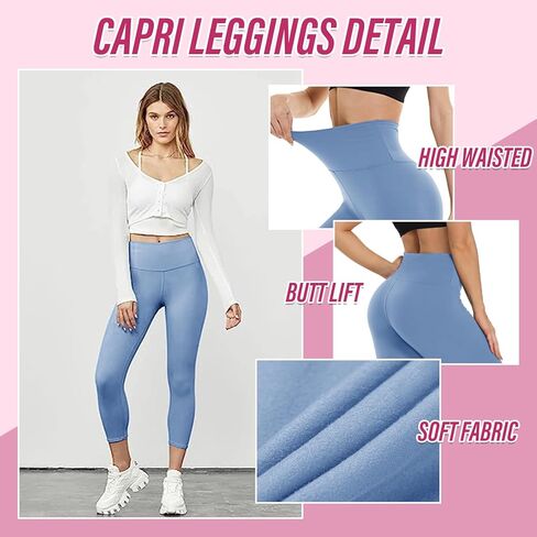 CAMPSNAIL 4 Pack Capri Leggings for Women - High Waisted Capris Soft Tummy Control Yoga Pants with Pockets Workout Tights in Saudi Arabia