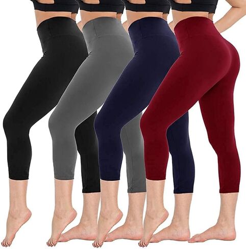 CAMPSNAIL 4 Pack Capri Leggings for Women - High Waisted Capris Soft Tummy Control Yoga Pants with Pockets Workout Tights in Saudi Arabia