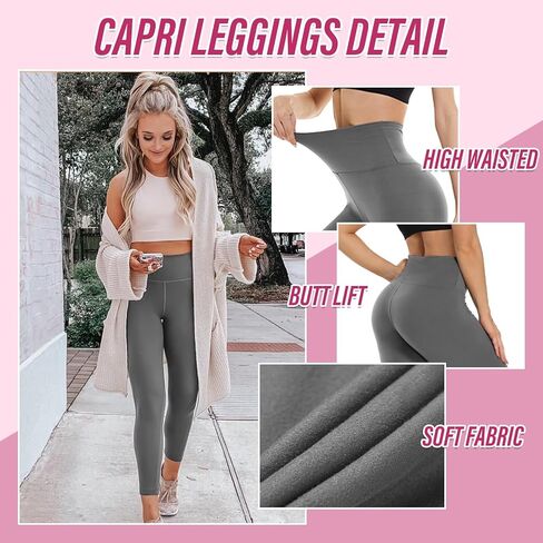 CAMPSNAIL 4 Pack Capri Leggings for Women - High Waisted Capris Soft Tummy Control Yoga Pants with Pockets Workout Tights in Saudi Arabia