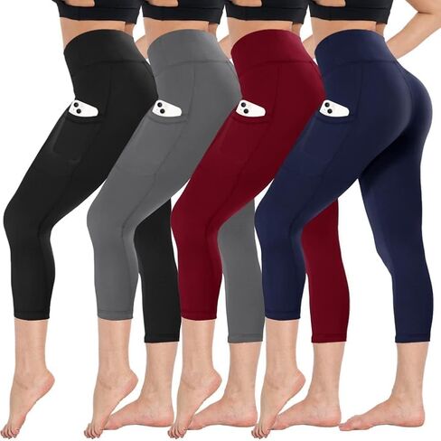 CAMPSNAIL 4 Pack Capri Leggings for Women - High Waisted Capris Soft Tummy Control Yoga Pants with Pockets Workout Tights in Saudi Arabia