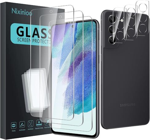 3 حزمة شاشة شاشة زجاجية مقسّمة لـ Samsung Galaxy S21 Fe + 3 Pack Camera Lens Protecto و Anti-Fingerprint و 9 H صلانة وموظف خدش وسهل التثبيت وصديق للحالة in Saudi Arabia