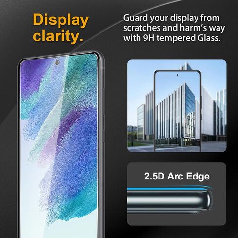 3 حزمة شاشة شاشة زجاجية مقسّمة لـ Samsung Galaxy S21 Fe + 3 Pack Camera Lens Protecto و Anti-Fingerprint و 9 H صلانة وموظف خدش وسهل التثبيت وصديق للحالة in Kuwait