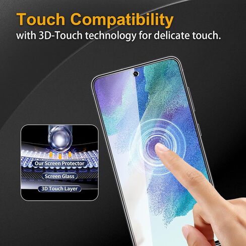 3 حزمة شاشة شاشة زجاجية مقسّمة لـ Samsung Galaxy S21 Fe + 3 Pack Camera Lens Protecto و Anti-Fingerprint و 9 H صلانة وموظف خدش وسهل التثبيت وصديق للحالة in Kuwait