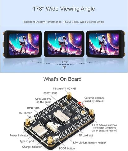 Waveshare ESP32-S3 1.64inch AMOLED CAPACITION DOPIST DOPORCE BOARD 280 × 456 شاشة اللون 16.7M ، زاوية عرض عريضة 178 درجة ، ودعم Wi-Fi و BLE 5 ، واجهة QSPI in Saudi Arabia