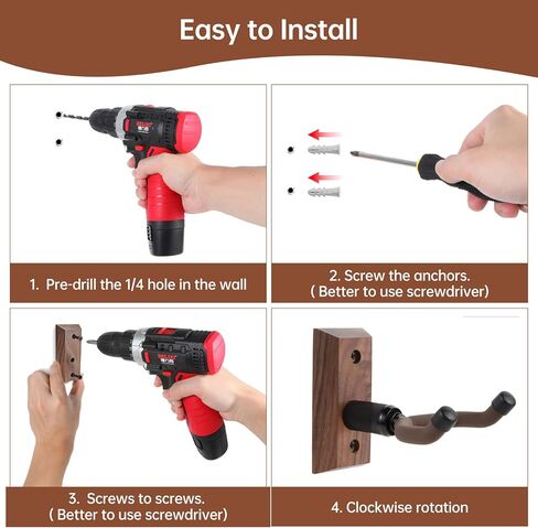 شماعة تثبيت على الحائط من القيثارة، حامل شماعات القيثارة من أجل Ukele Soprano Tenor Baritone Mandolin Banjo، خشب الجوز الأسود الصلب القيثارة عرض خطاف على الحائط للمنزل في الاستوديو - بني in Kuwait