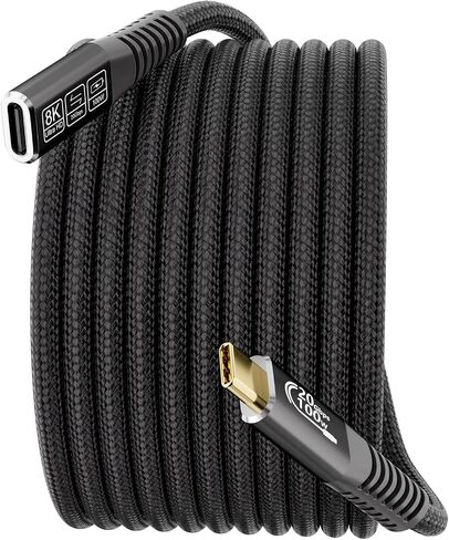 كبل امتداد USB C الطويل 20 قدمًا ، 20 جيجابت في الثانية/100 واط USB3.2 نوع C Extender Cord ، 4K@60Hz إخراج الفيديو نايلون مضفر USBC الذكور إلى USB-C توافق كابل الشحن مع Thunderbolt 4/3 in Kuwait