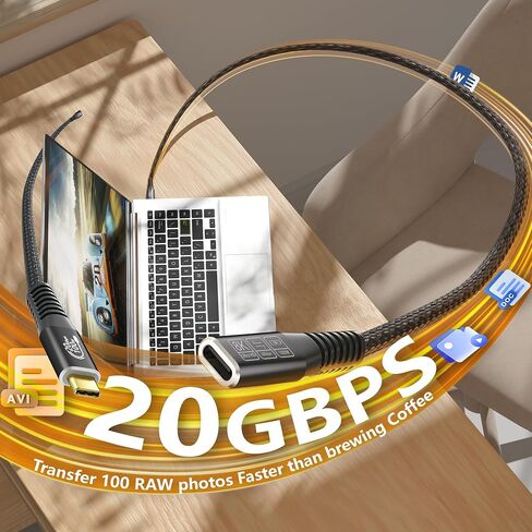 كبل امتداد USB C الطويل 20 قدمًا ، 20 جيجابت في الثانية/100 واط USB3.2 نوع C Extender Cord ، 4K@60Hz إخراج الفيديو نايلون مضفر USBC الذكور إلى USB-C توافق كابل الشحن مع Thunderbolt 4/3 in Kuwait