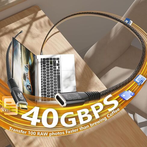 Long USB c Extension Cable 20FT, 20Gbps/100W USB3.2 Type C Extender Cord, 4K@60Hz Video Output Nylon Braided usbc Male to USB-c Female Charging Cable Compatibility with Thunderbolt 4/3 in Kuwait