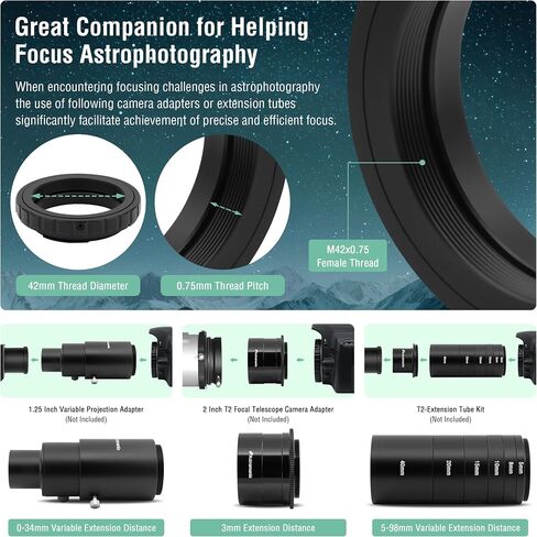 Astromania Metal T-Ring Adapter for 42mm Pentax-k Camera DSLR/SLR - Bundle with - M42x0.75 to M42x0.75 Male Telescope Adapter in Saudi Arabia