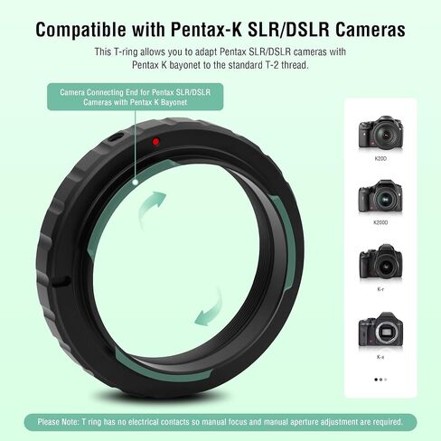 Astromania Metal T-Ring Adapter for 42mm Pentax-k Camera DSLR/SLR - Bundle with - M42x0.75 to M42x0.75 Male Telescope Adapter in Saudi Arabia