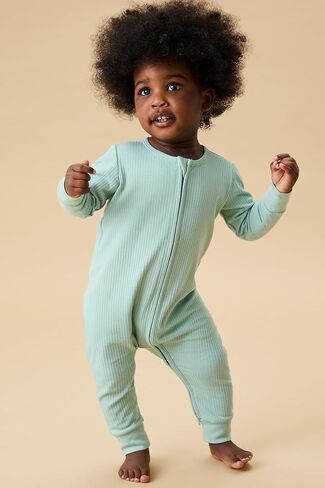 MORI Baby Unisex Ribbed Pajamas with Two Way Zip and Scratch Mitts - Footed Jumpsuit One Piece Sleepwear for Boys and Girls in Saudi Arabia