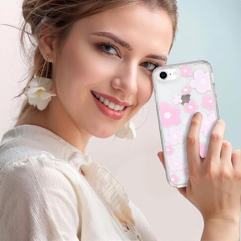 حالة زهور وردية لطيفة متوافقة مع علبة iPhone 7/8 ، الحالات الزهرية الوردي الواضحة iPhone SE 2020/ SE 2022 مع غطاء صدم جمالي للنساء الفتيات in Kuwait