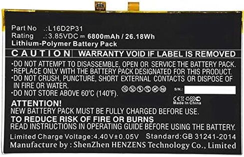 بطارية الكمبيوتر اللوحي الرقمي التآزر ، متوافقة مع اللوح Lenovo TB-X605FC ، (Li-Pol ، 3.85V ، 6800mAh) سعة عالية جدًا ، بديل لبطارية Lenovo L16D2P31 in Saudi Arabia
