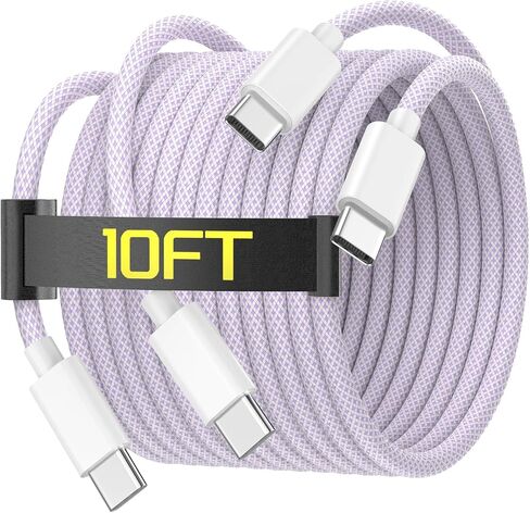 [MFi Certified] 10FT Long USB C to USB C Charging Cable Cord for iPhone 16/16 Plus/16 Pro/16 Pro Max/15/15 Plus/15 Pro/15 Pro Max/Galaxy/Pixel, 2 Pack 60W Woven iPhone 16 Charger Cord, Purple in Saudi Arabia