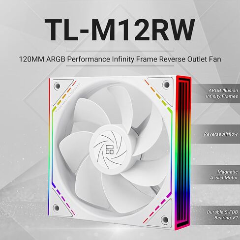 Thermalright TL-M12RW CPU Fan 120mm CASE CASE CONDAR ARD ، 4PIN PWM CONNECTOR SILP SILP مع محمل S-FDB ، مروحة تبريد سطح المكتب لها تأثير جانبي ARGB مرآة ، مروحة مقلوبة (TL-M12RW) in Saudi Arabia