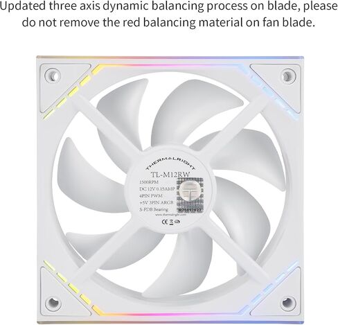 Thermalright TL-M12RW CPU Fan 120mm CASE CASE CONDAR ARD ، 4PIN PWM CONNECTOR SILP SILP مع محمل S-FDB ، مروحة تبريد سطح المكتب لها تأثير جانبي ARGB مرآة ، مروحة مقلوبة (TL-M12RW) in Saudi Arabia