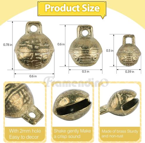 Framendino, 30 Pack Vintage Mini Brass Bells Mini Craft Bell Charms Pendant for DIY Jewelry Making 3 Size in Kuwait