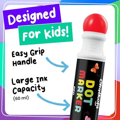 Chalkola Kids Washable Dot Markers 10 Shimmer Colors | Water-Based Non Toxic Paint Daubers for Toddlers | Fun Preschool Art Supplies in Kuwait