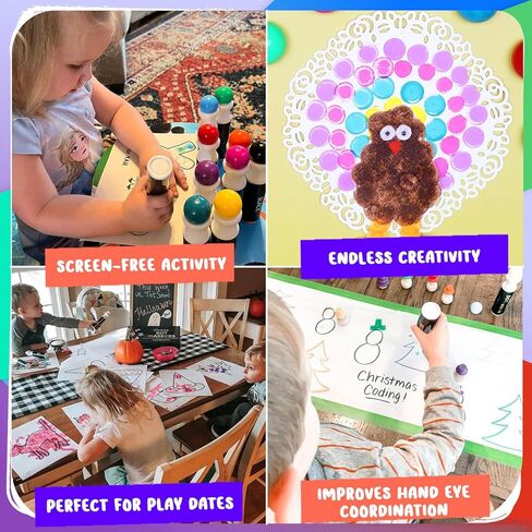 Chalkola Kids Washable Dot Markers 10 Shimmer Colors | Water-Based Non Toxic Paint Daubers for Toddlers | Fun Preschool Art Supplies in Kuwait