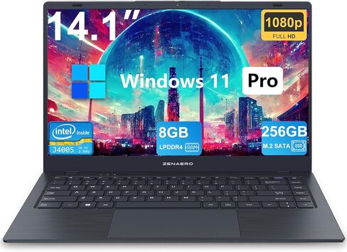 Window 11 Pro Laptop PC with 14.1 inch FHD Display, 8GB LPDDR4 256GB SSD, Celeron J4005 (up to 2.7GHz) 丨3xUSB A丨RJ45丨HD Port丨Wi-Fi 5丨BT5.1, Ultra Thin and Light Notebook Computer - Gray in Kuwait