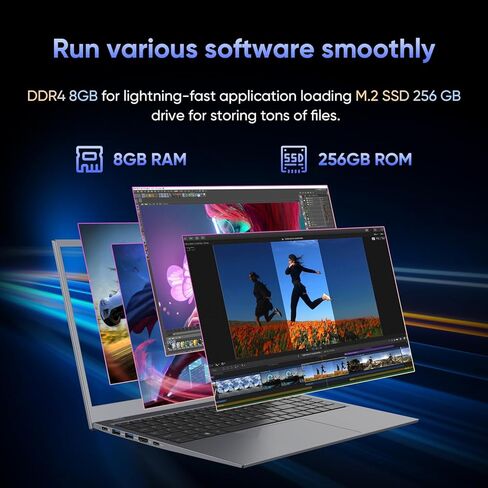 Window 11 Pro Laptop PC with 14.1 inch FHD Display, 8GB LPDDR4 256GB SSD, Celeron J4005 (up to 2.7GHz) 丨3xUSB A丨RJ45丨HD Port丨Wi-Fi 5丨BT5.1, Ultra Thin and Light Notebook Computer - Gray in Kuwait
