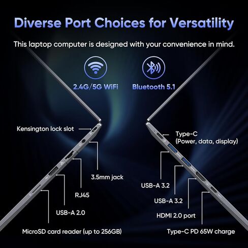 Window 11 Pro Laptop PC with 14.1 inch FHD Display, 8GB LPDDR4 256GB SSD, Celeron J4005 (up to 2.7GHz) 丨3xUSB A丨RJ45丨HD Port丨Wi-Fi 5丨BT5.1, Ultra Thin and Light Notebook Computer - Gray in Kuwait