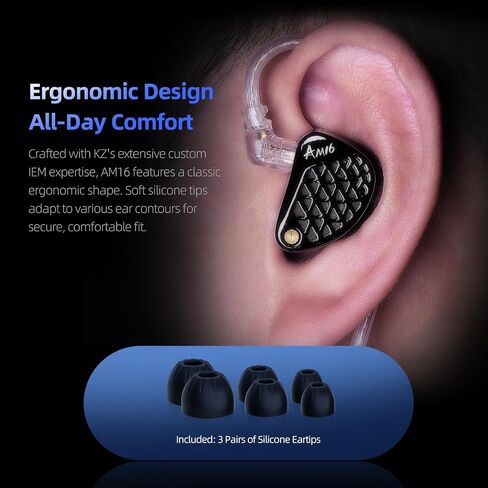 KZ AM16 16 سائق التسليح المتوازن Hi-Fi IEM مع سماعات الرأس المتوازنة والمحسّنة بالباص سماعات رأس كبلات قابلة للفصل (باس لا ميكروفون) in Kuwait