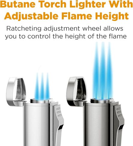 Hammersmith Andolini Triple-Flame Butane Torch Wighter for Cigars and Sigarets ، ولاعات قابلة لإعادة التعبئة ، وشعلة صغيرة ذات جسم معدن ، وخزان وقود عالي السعة (بدون وقود)-Gunmetal in Kuwait