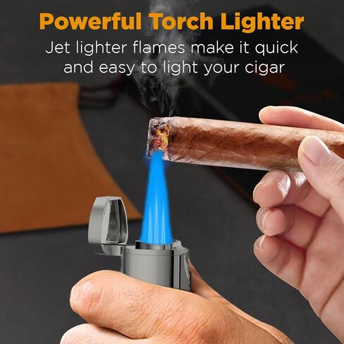 Hammersmith Andolini Triple-Flame Butane Torch Wighter for Cigars and Sigarets ، ولاعات قابلة لإعادة التعبئة ، وشعلة صغيرة ذات جسم معدن ، وخزان وقود عالي السعة (بدون وقود)-Gunmetal in Kuwait