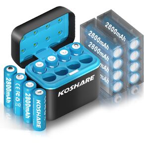 Rechargeable AA AAA Batteries with Charger,16Pcs 1.2V Ni-MH Rechargeable Batteries with 8 * 2800mAh AA and 8 * 1100 mAh AAA，800 Cycles，Pre-Charge，Type-C and 8 Slot Charger in Saudi Arabia
