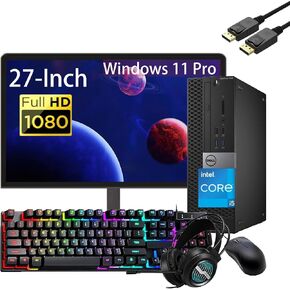 Dell Optiplex 7040 SFF كمبيوتر سطح المكتب مع شاشة 27 "FHD ، سماعات رأس RGB ، Intel Core I7-6700 ، RAM 16GB ، 512GB SSD ، لوحة المفاتيح ، الماوس ، USB WiFi & Bluetooth ، Windows 11 Pro (متجدد) in Kuwait
