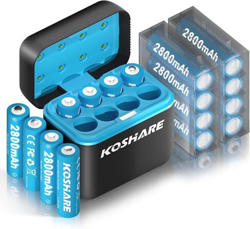 بطاريات AA AAA قابلة للشحن مع شاحن ، 16pcs 1.2v Ni-MH بطاريات قابلة للشحن مع 8 * 2800mAh AA و 8 * 1100 Mah AAA ， 800 دورة ， الشحن المسبق ， من النوع C و 8 شاحن فتحة in Saudi Arabia