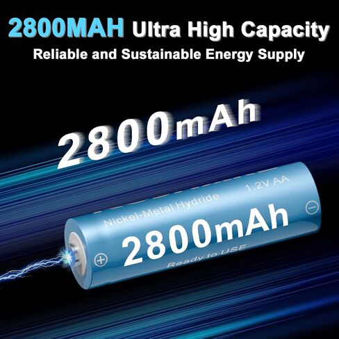 بطاريات AA AAA قابلة للشحن مع شاحن ، 16pcs 1.2v Ni-MH بطاريات قابلة للشحن مع 8 * 2800mAh AA و 8 * 1100 Mah AAA ， 800 دورة ， الشحن المسبق ， من النوع C و 8 شاحن فتحة in Saudi Arabia