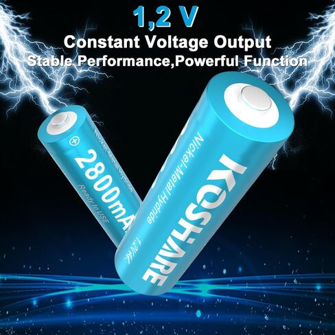 بطاريات AA AAA قابلة للشحن مع شاحن ، 16pcs 1.2v Ni-MH بطاريات قابلة للشحن مع 8 * 2800mAh AA و 8 * 1100 Mah AAA ， 800 دورة ， الشحن المسبق ， من النوع C و 8 شاحن فتحة in Saudi Arabia