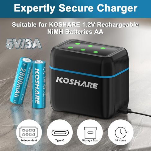 بطاريات AA AAA قابلة للشحن مع شاحن ، 16pcs 1.2v Ni-MH بطاريات قابلة للشحن مع 8 * 2800mAh AA و 8 * 1100 Mah AAA ， 800 دورة ， الشحن المسبق ， من النوع C و 8 شاحن فتحة in Saudi Arabia