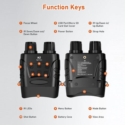 Device Night Device ، 1080p HD Video Recording ، 850nm LED LED ، سطوع 7 مستويات ، تكبير 4x ، تكبير رقمي 5x ، شاشة 2.4 بوصة ، متوافق مع ترايبود in Saudi Arabia