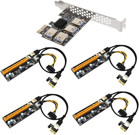 PCI-E من 1 إلى 4 بطاقة محول USB 3.0 PCIE Riser Extender لمحول بطاقة PCI-E عالية السرعة للألعاب والتعدين in Kuwait