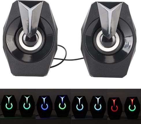 Yunseity USB Powered Speaker, HiFi Stereo Sound, Deep Bass USB Computer Speakers, Volume Control Wired USB Desktop Speaker with RGB Lights for Laptop, Desktop, PC, Phone Plug and Play (Black) in Saudi Arabia