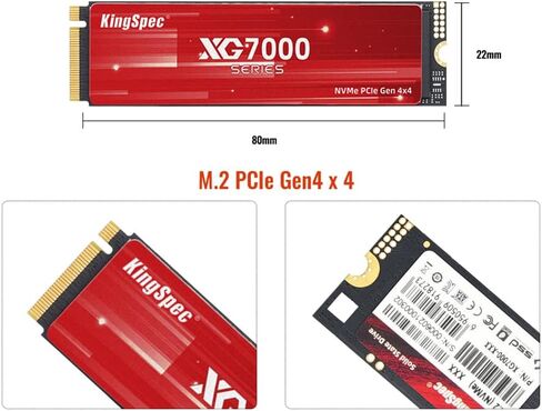 Kingspec XG7000 8tb NVME SSD PCIE 4.0-7400MB/S سرعة قراءة ، 3D TLC NAND M.2 2280 SSD ، متوافق مع الكمبيوتر للألعاب ، الكمبيوتر المحمول ، وحدة PS5 in Kuwait