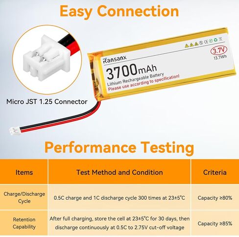 3.7V Lipo Battery 150mAh 401730 Rechargeable Lithium Polymer Battery with Micro JST 1.25 Connector Integrated Protection Circuit for Electronic Device (2 Pcs) in Kuwait