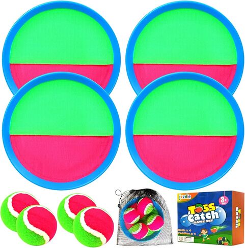 Toss and Catch Game Set - 4 Paddles, 4 Balls and 1 Storage Bag - Great Outdoor Toys/Gifts for Kids - Classic Beach and Yard Games in Saudi Arabia